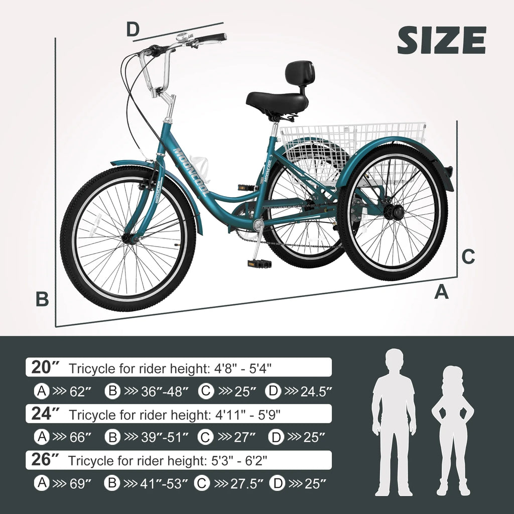 Tricycle 20" Wheels 7-Speed 3 Wheels Bike with Basket P50239