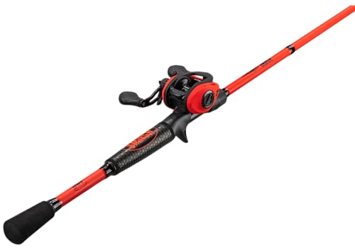 Fluorescent Red Baitcast Reel and Fishing Rod Combo L8377