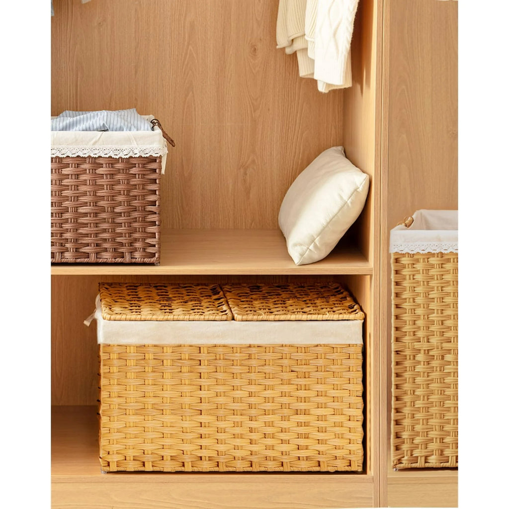 Natural Woven Rattan Storage Basket with Lid 42.3 Gallon Q781288