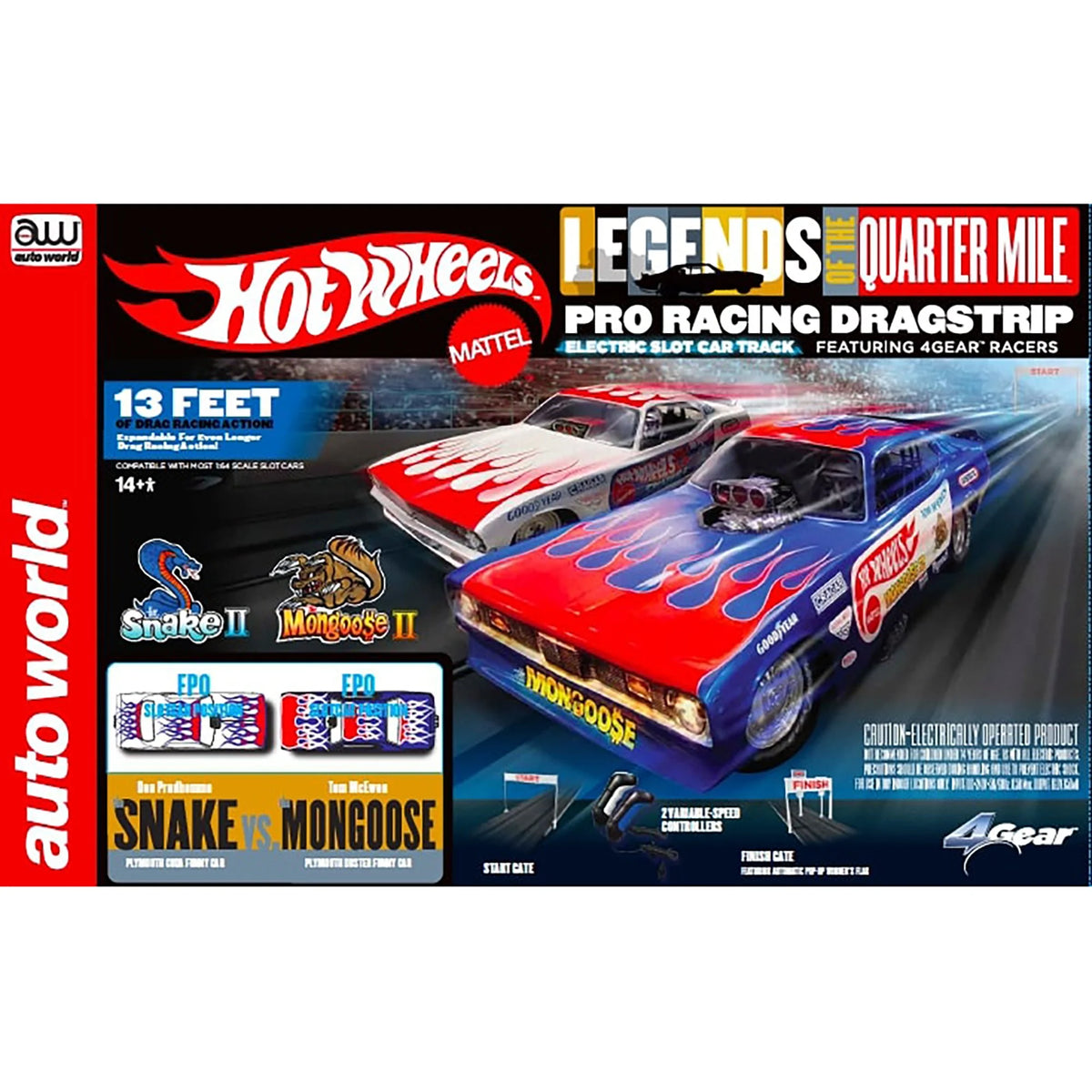 13' Dragstrip Slot Car Set with 2 Variable Speed Cars G376