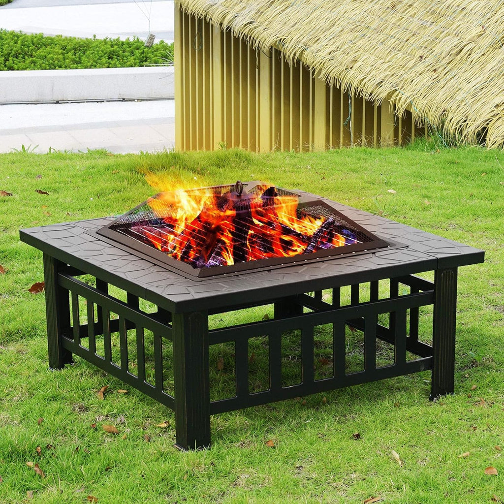 32'' Black Metal Square Wood Burning Fire Pit J25288