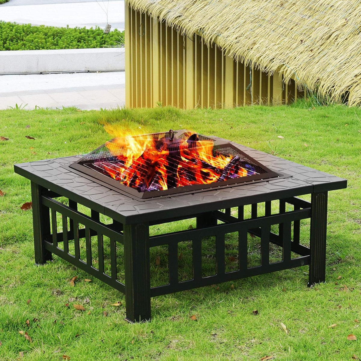 32'' Black Metal Square Wood Burning Fire Pit J25288