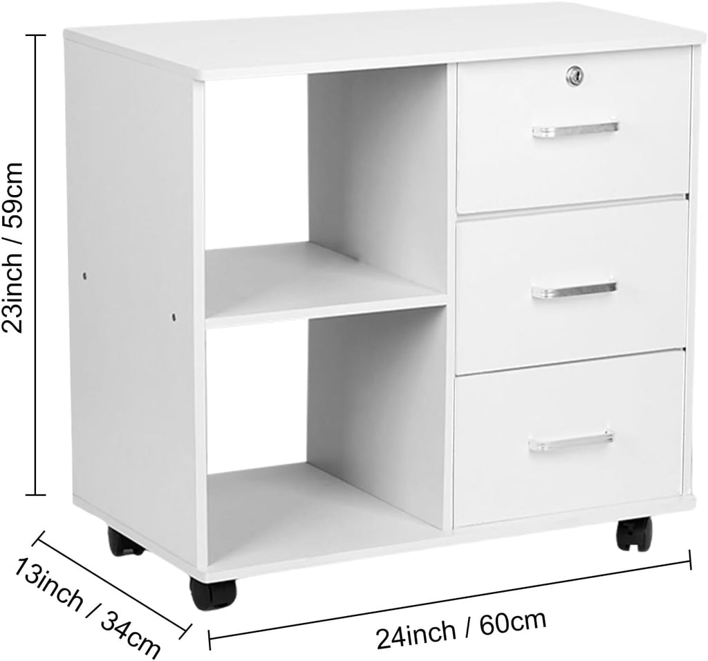 White 3 Drawer Rolling File Cabinet K218523
