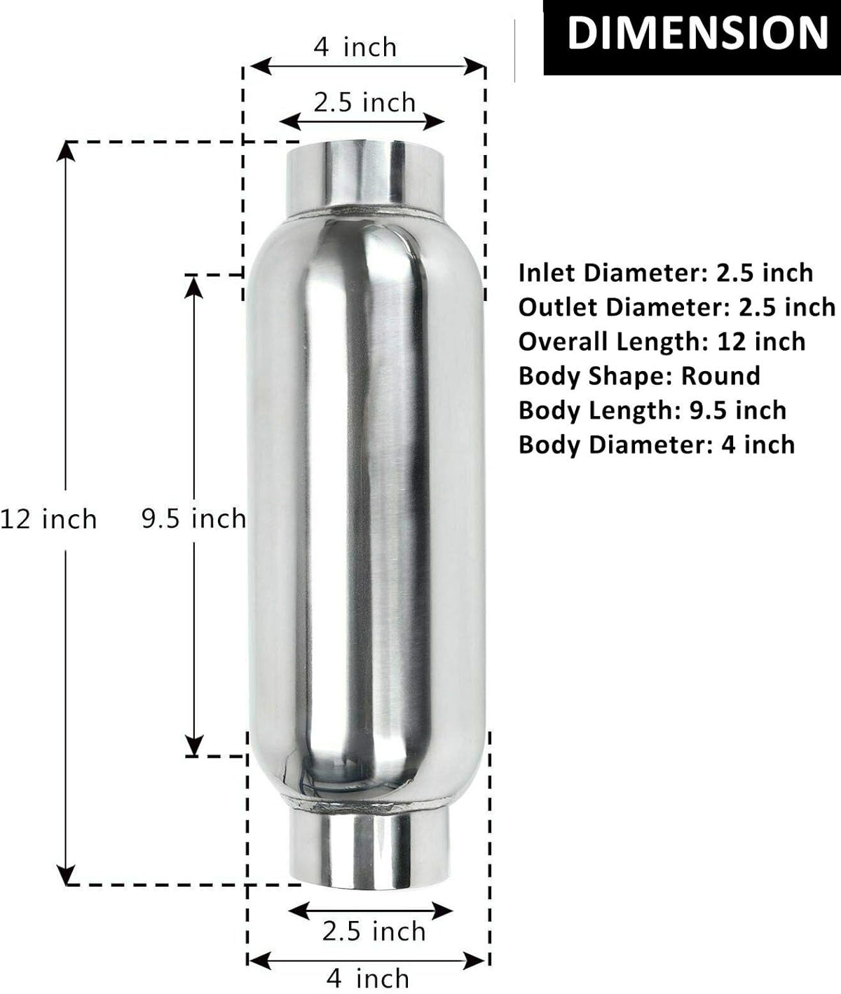 2.5 Inch Stainless Steel Weld-on Exhaust Muffler Pack of 2 H335361