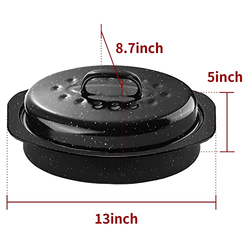 Black Enamel on Steel Oval Roaster Pan with Lid P729448