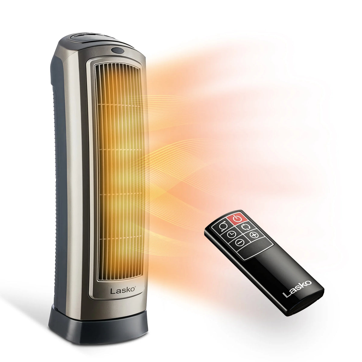 23" 1500W Oscillating Ceramic Space Heater with Timer, Remote, Silver T5956