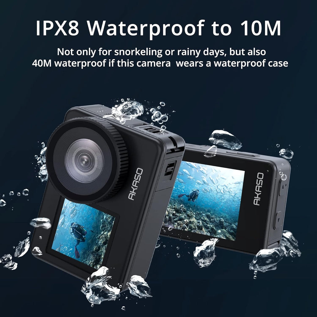 4K30FPS 20MP WiFi Action Camera with Touch Screen IPX8 33FT Waterproof EIS 2.0 Zoom External Mic Voice Control 2X 1350mAh Batteries O77662