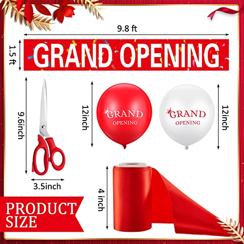 Red Grand Opening Ribbon Cutting Ceremony Kit with 10'' Scissors 40 Pcs Balloons Satin Ribbon Bows Y258