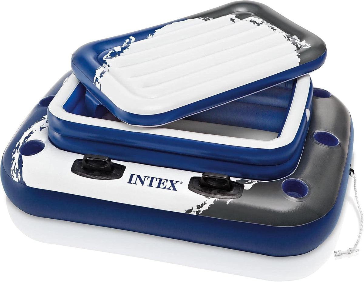 Blue 4 Person Vinyl Pool Raft Lounger with Cup Holders Q376966