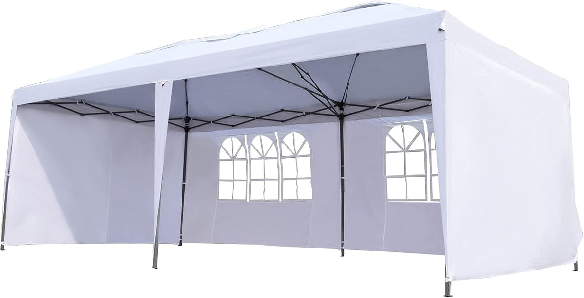 10' x 20' Pop Up Canopy with 4 Removable Sidewalls and Carry Bag, White G1411