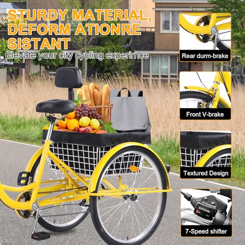 24/26-Inch 3-Wheel Adult Tricycle with 7-Speed Gearing and Basket J684