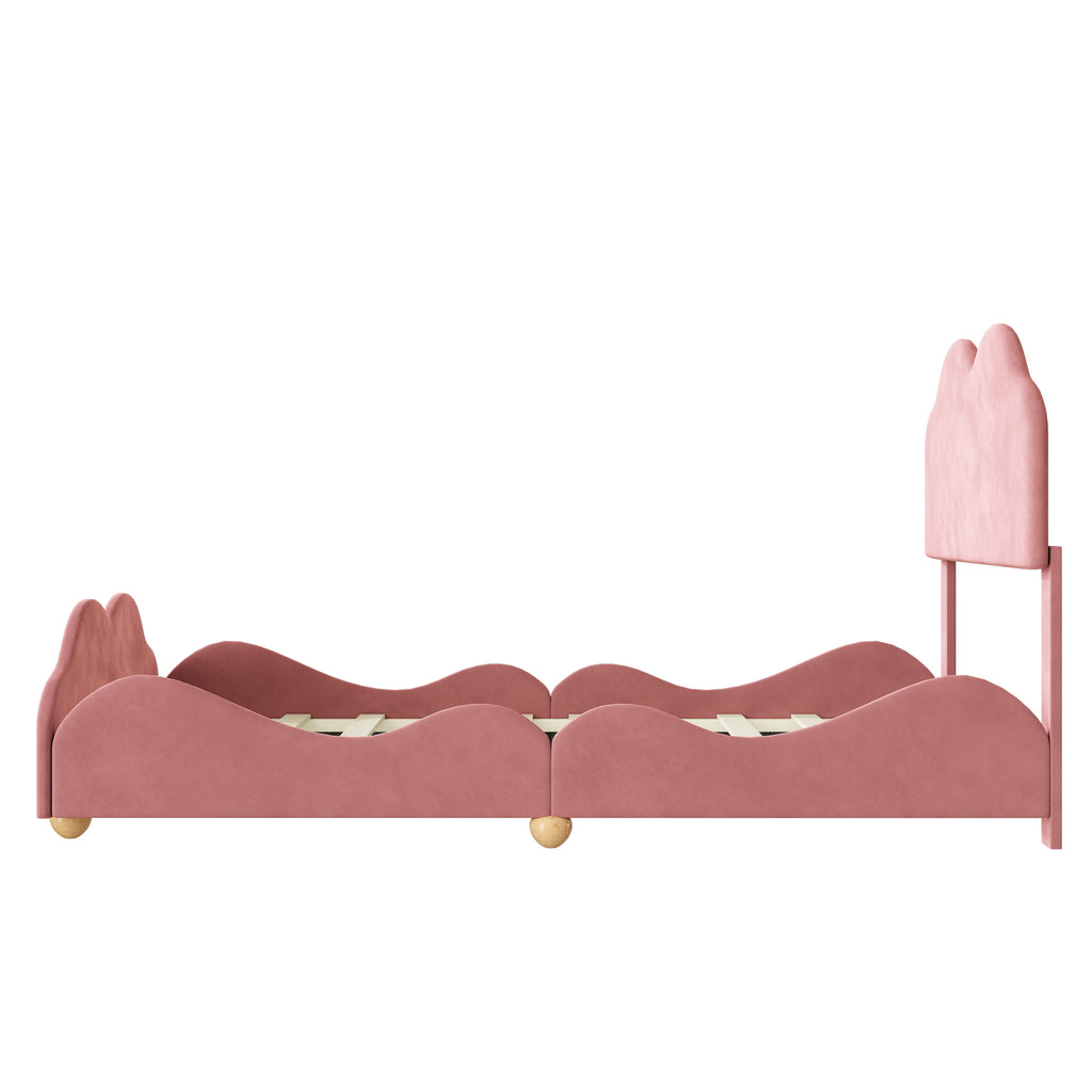 Dark Pink Upholstered Full Size Platform Bed Frame with Headboard D79305