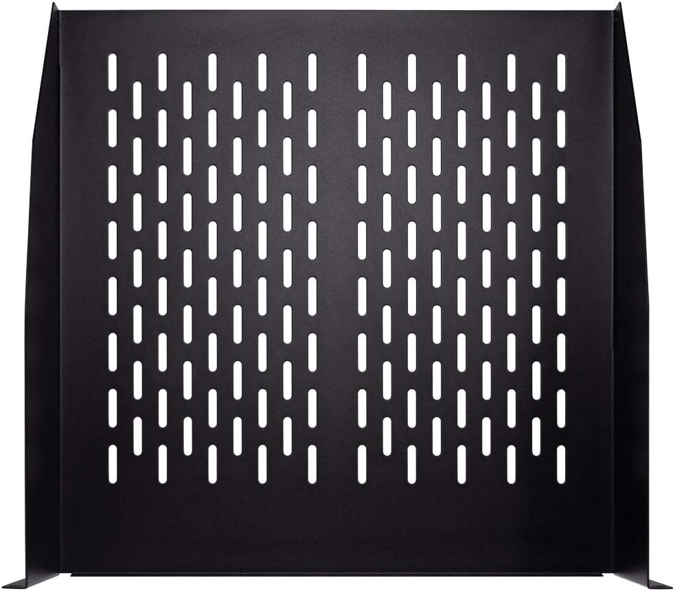 2U 19-Inch Vented Rack Mount Server Cabinet Shelf Black D640674