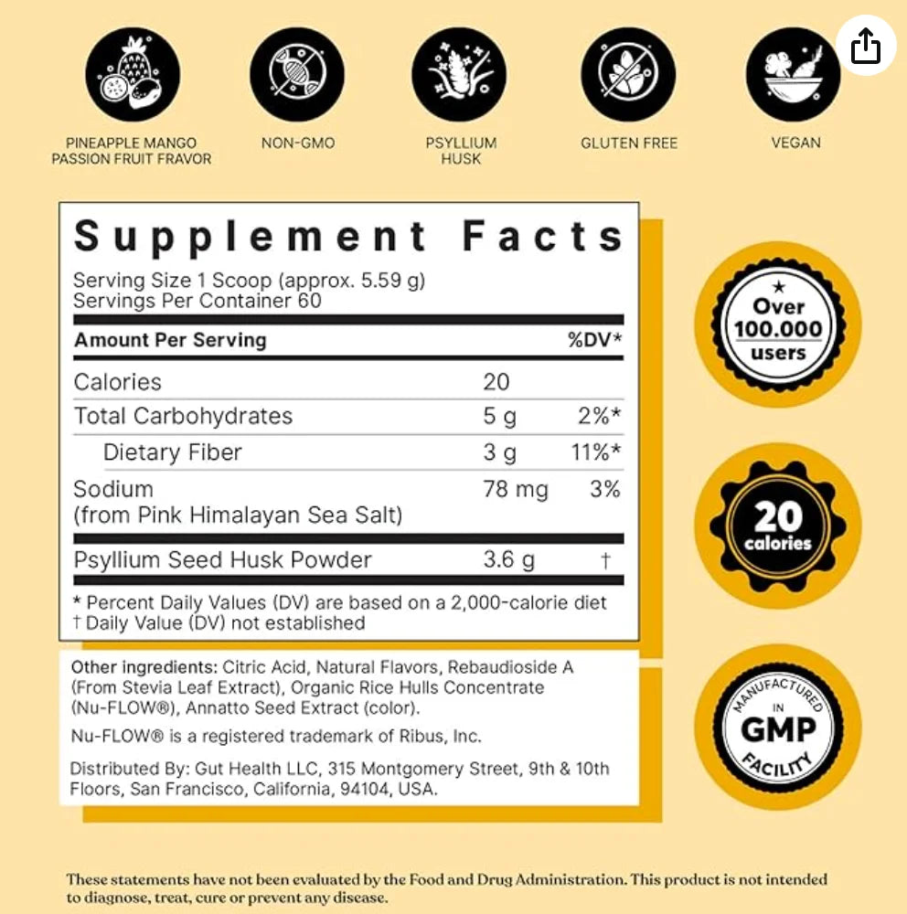 Psyllium Husk Powder Fiber Supplement (60 Servings) K9882