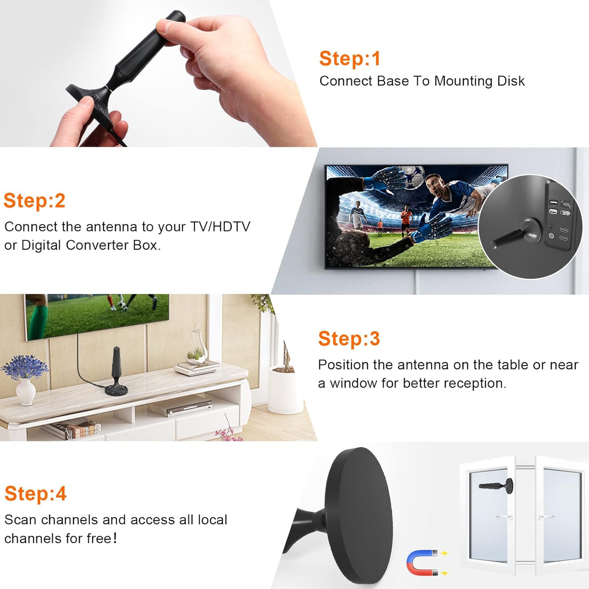 Indoor Amplified HDTV Antenna 300 Miles 4K 1080P with Coax Cable Pack of 2 H796184