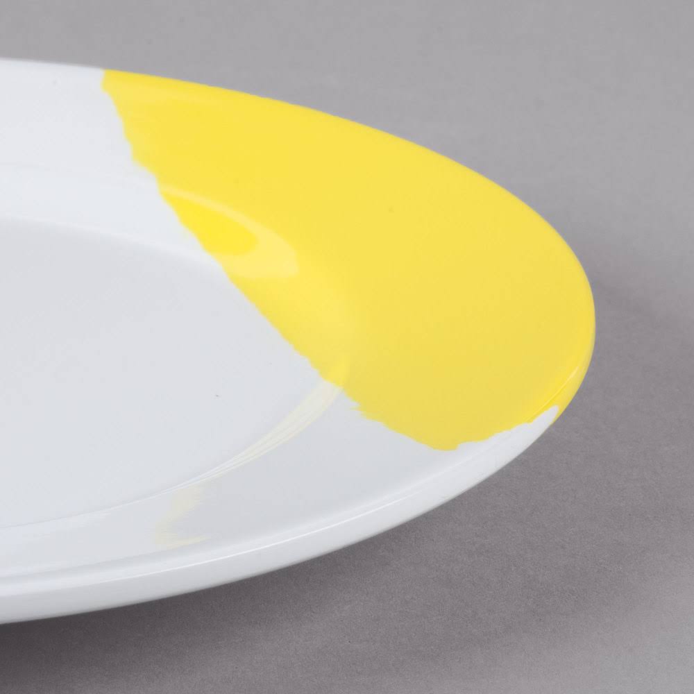 White Yellow Wide Rim Round Melamine Plate E3940