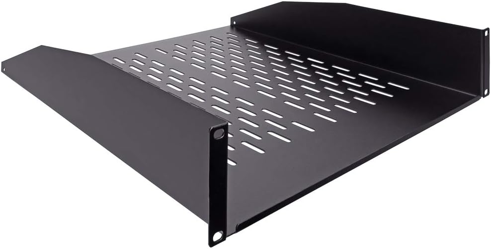 2U 19-Inch Vented Rack Mount Server Cabinet Shelf Black D640674