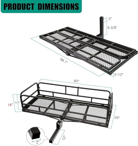60 x 24 x 14 Inch Black Folding Hitch Mount Cargo Carrier with 500 lbs. Capacity V69661