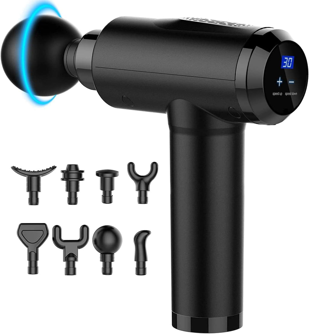 Deep Tissue Percussion Handheld Massager with 8 Massage Heads and LCD Touch Screen A664