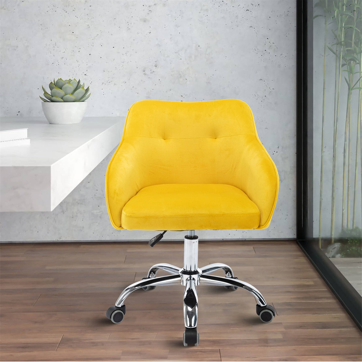 Velvet Upholstered Swivel Tufted Adjustable Height Task Chair W9977