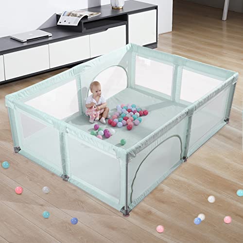 Extra Large Play Yard with Window Gates (79x59x27 Inches, Grey) Y5763