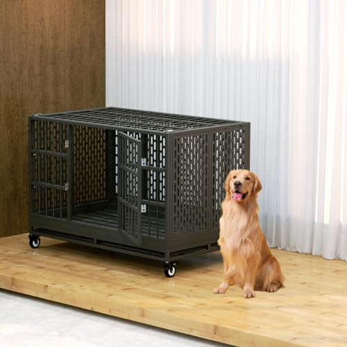 Heavy Duty Metal Dog Crate with Wheels and Removable Tray F2032