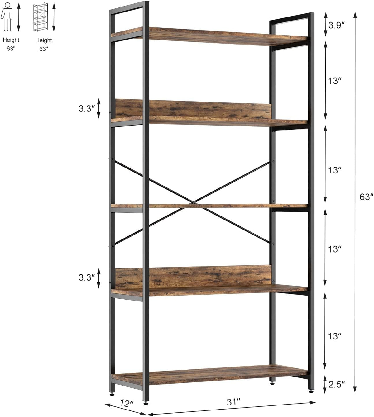 4 Tier Wood and Metal Bookshelf Y26893
