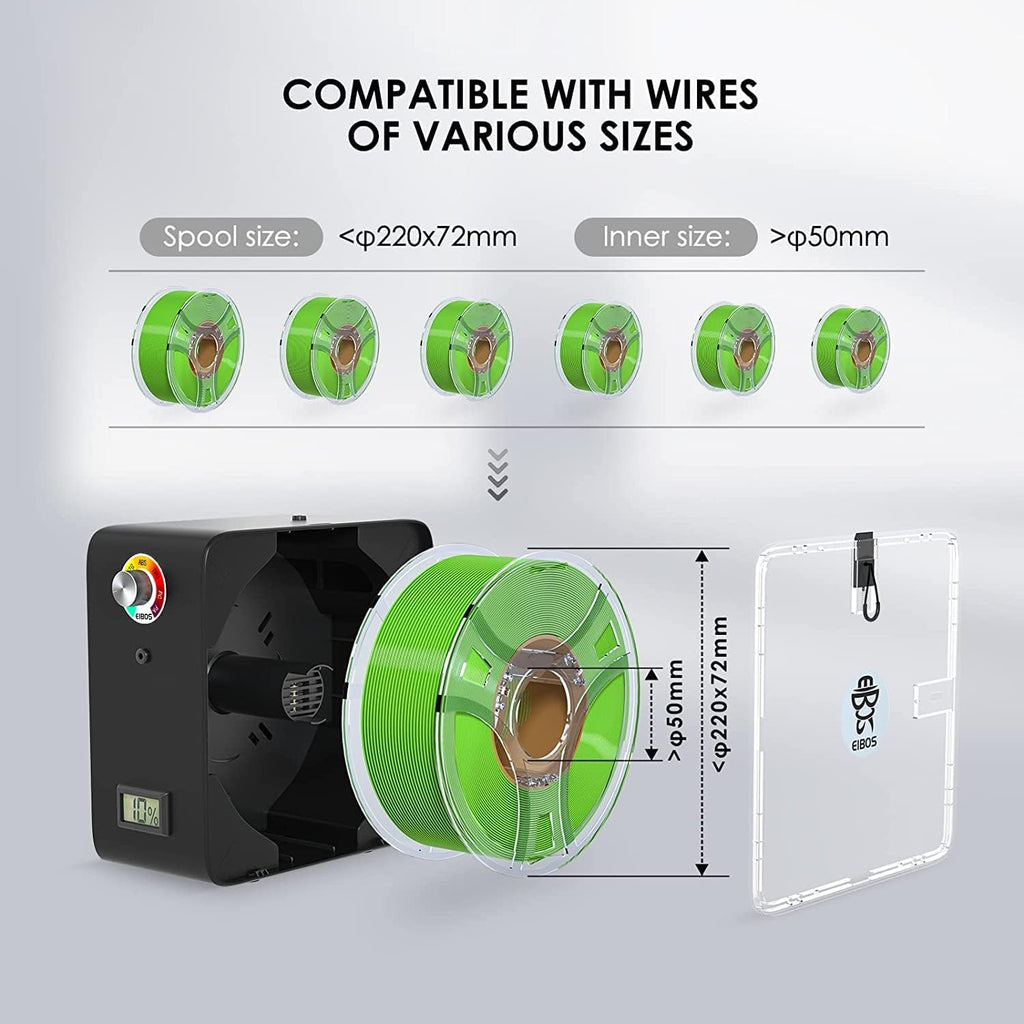3D Printer Filament Dryer with Fan, Adjustable Temperature, Humidity Control & Spool Holder D92017