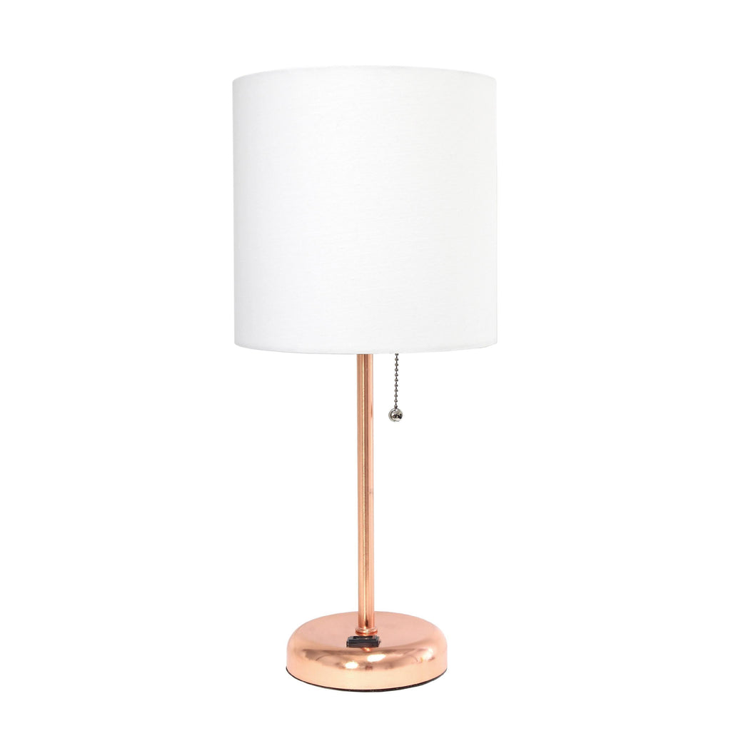 Metal Fabric Lamp with Charging Outlet White Rose Gold Base S578464
