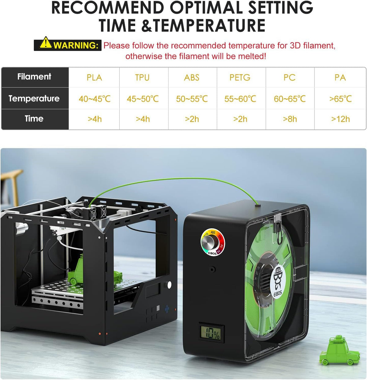 3D Printer Filament Dryer with Fan, Adjustable Temperature, Humidity Control & Spool Holder D92017