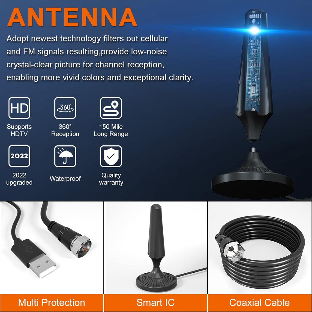 Indoor Amplified HDTV Antenna 300 Miles 4K 1080P with Coax Cable Pack of 2 H796184