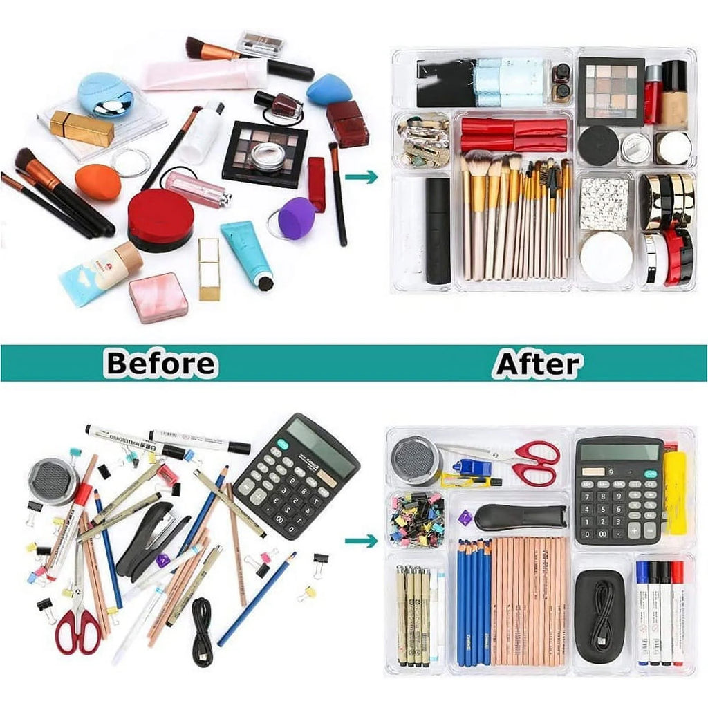 9 Pcs Clear Drawer Organizer Trays Assorted 4-Size Drawer Dividers Y1201
