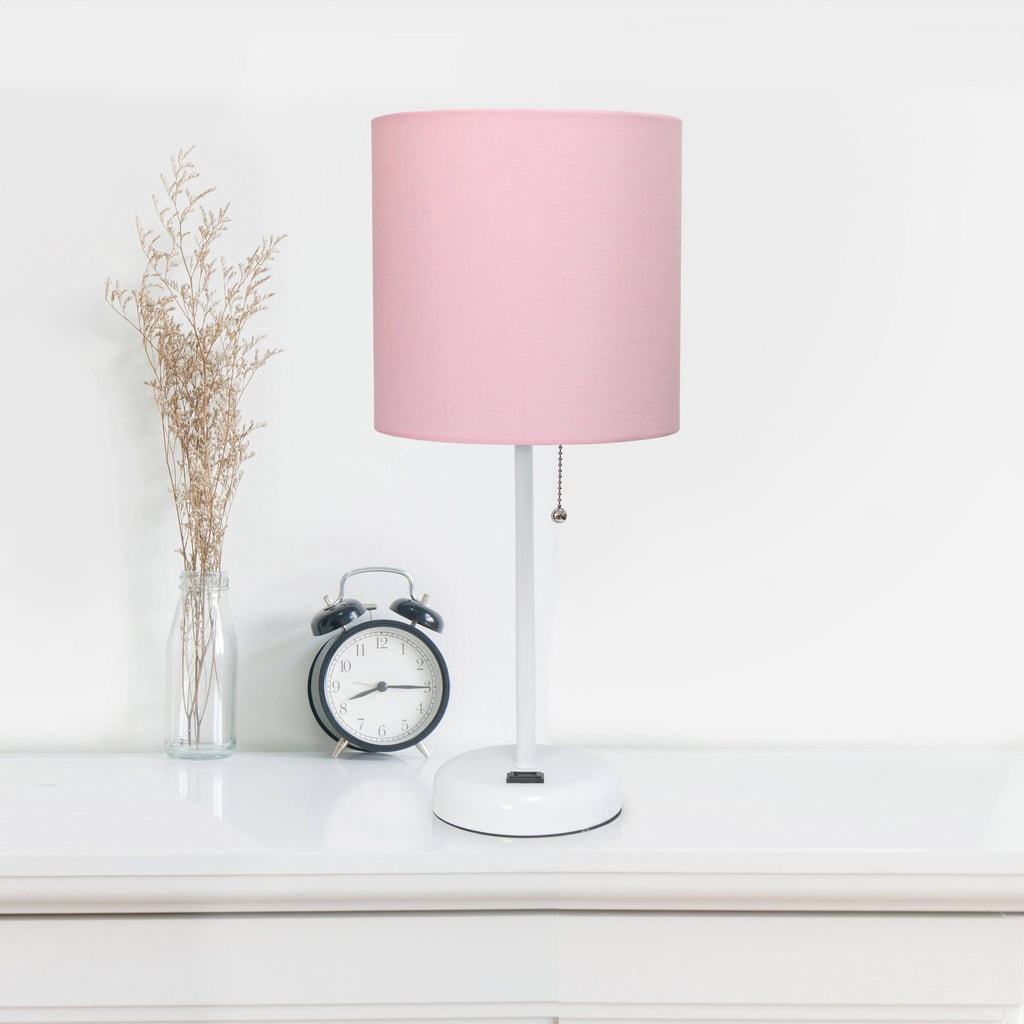 Metal Fabric Lamp with Charging Outlet White Rose Gold Base S578464
