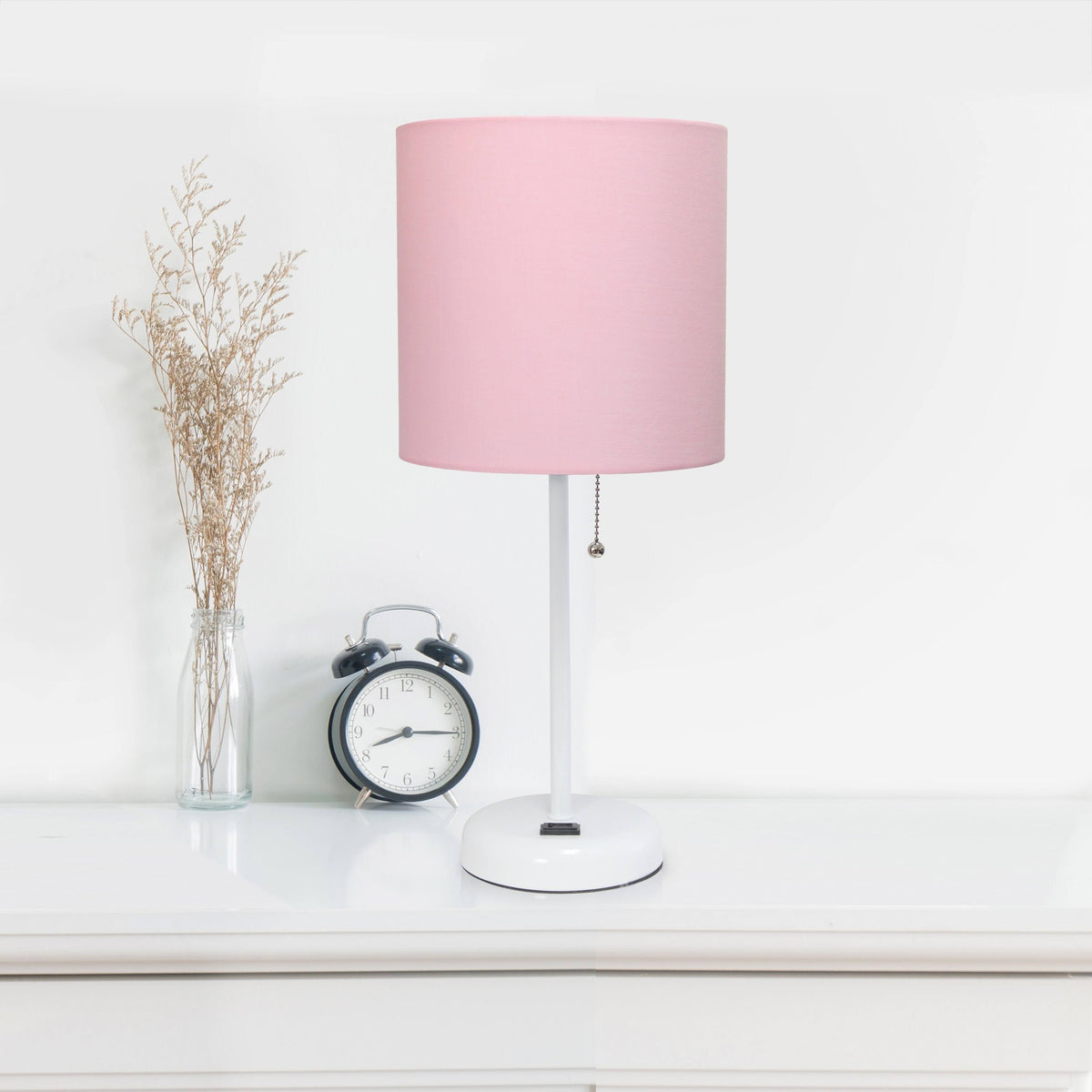 Metal Fabric Lamp with Charging Outlet White Rose Gold Base S578464