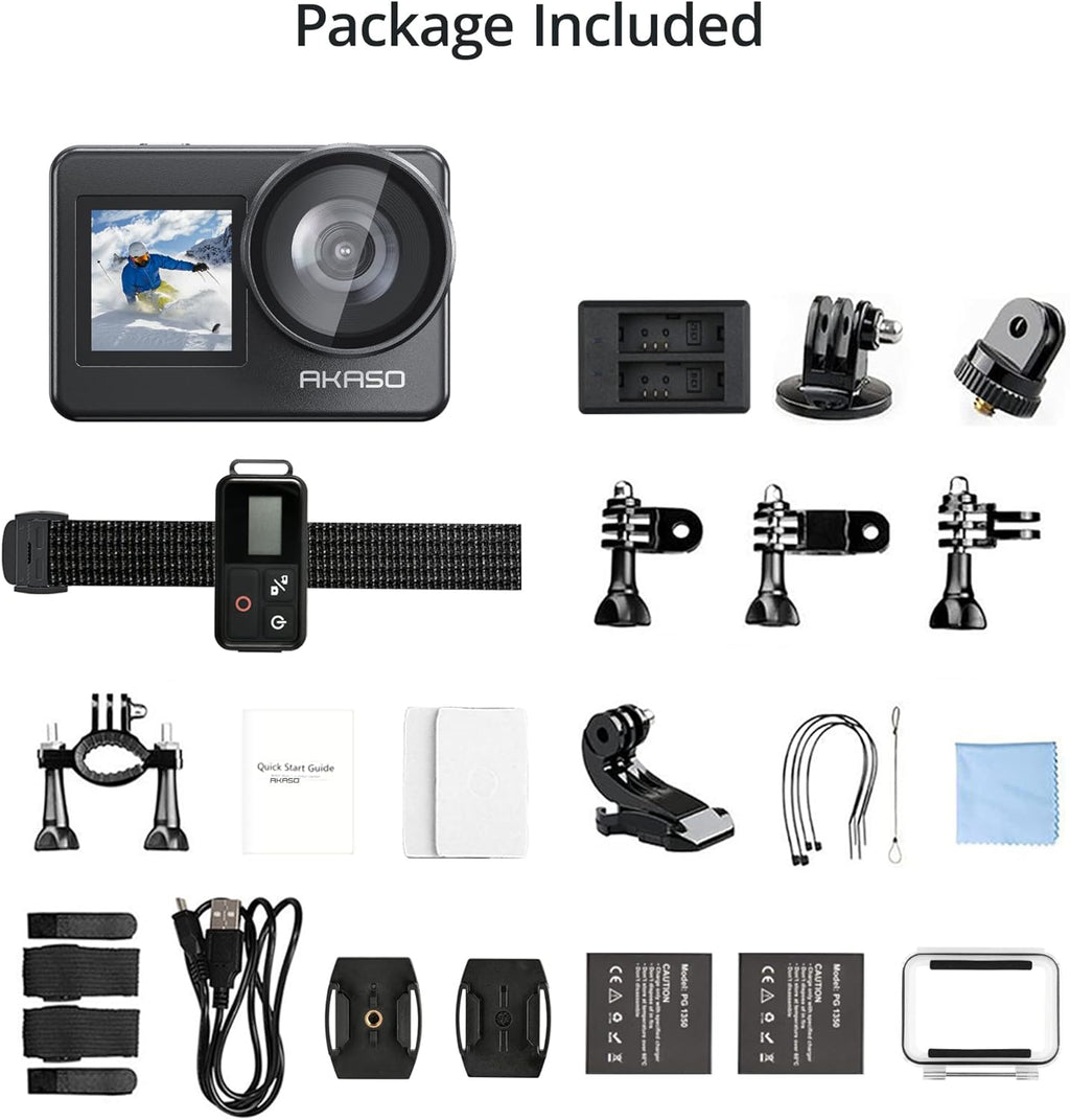 4K30FPS 20MP WiFi Action Camera with Touch Screen IPX8 33FT Waterproof EIS 2.0 Zoom External Mic Voice Control 2X 1350mAh Batteries O77662