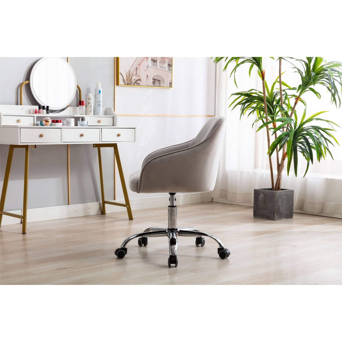 Velvet Upholstered Swivel Tufted Adjustable Height Task Chair W9977