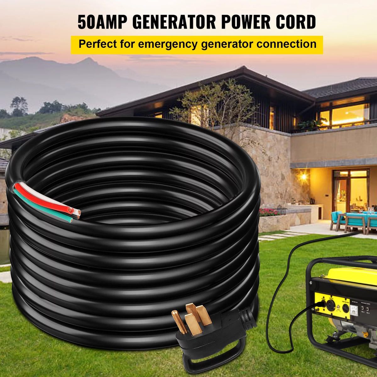 25ft 50Amp STW 6/3+8/1 Electrical Power Cord Z6778