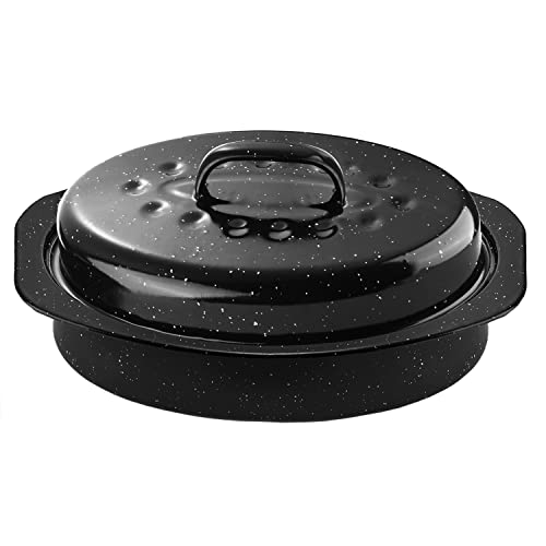 Black Enamel on Steel Oval Roaster Pan with Lid P729448
