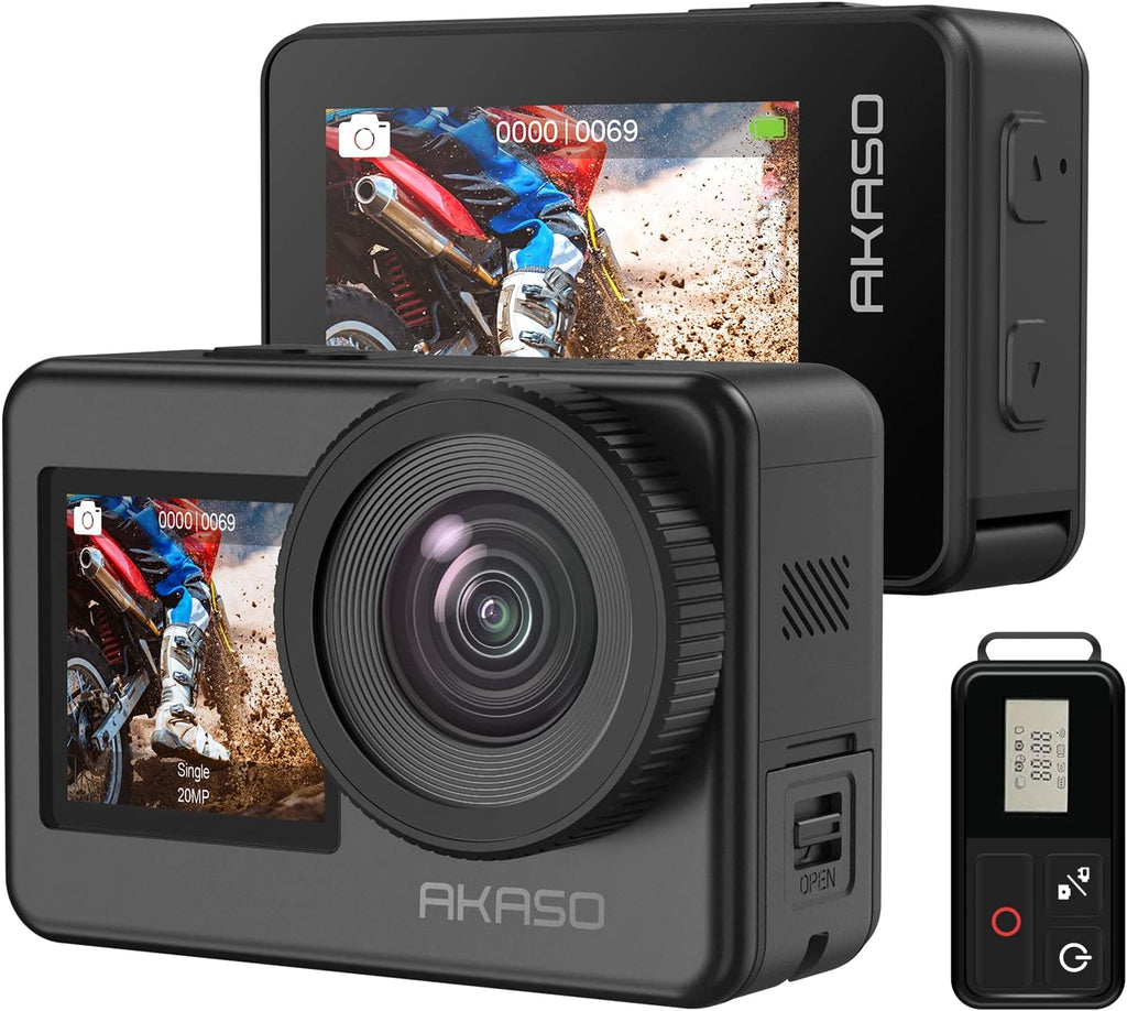 4K30FPS 20MP WiFi Action Camera with Touch Screen IPX8 33FT Waterproof EIS 2.0 Zoom External Mic Voice Control 2X 1350mAh Batteries O77662