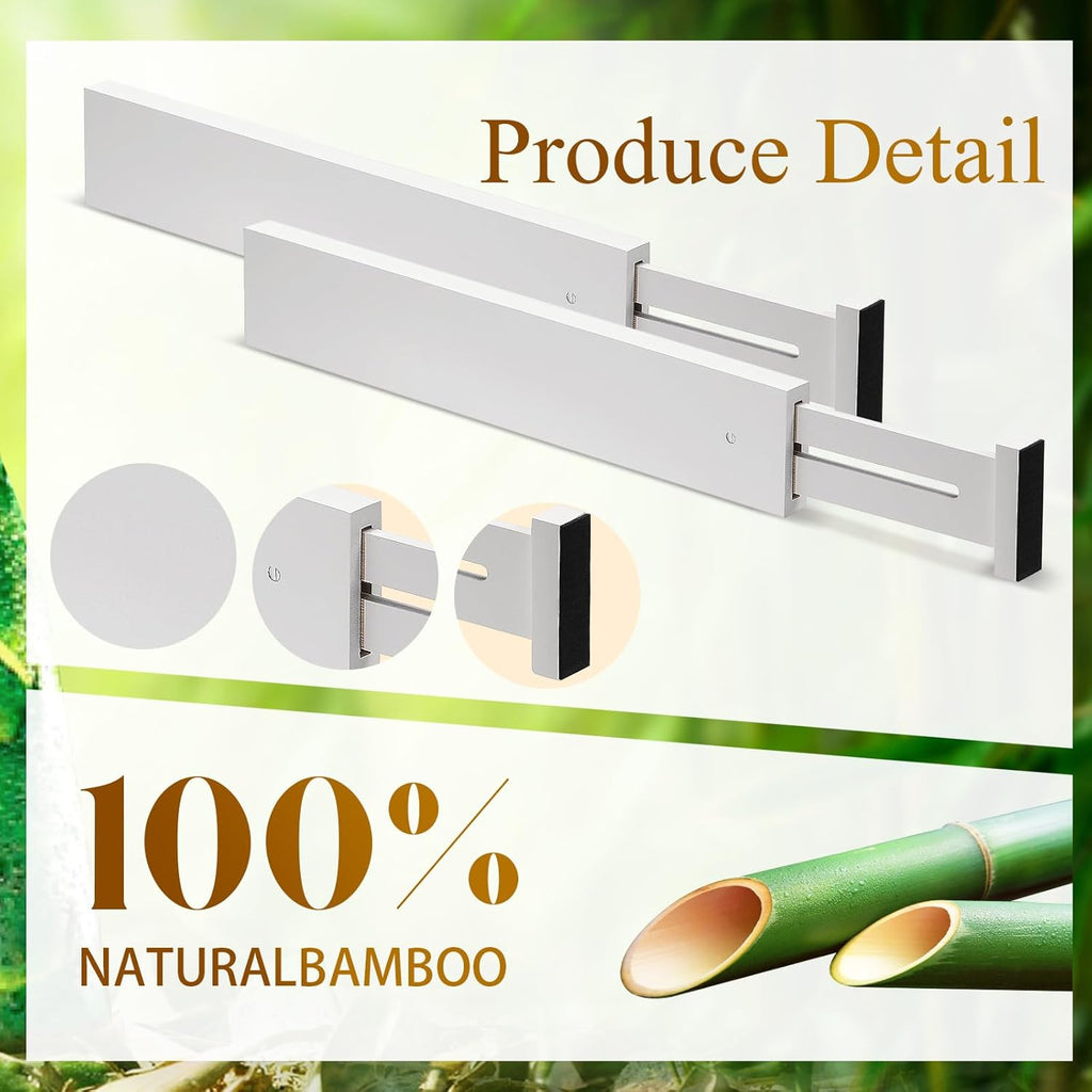 12 Pieces White Expandable Bamboo Drawer Dividers O874399