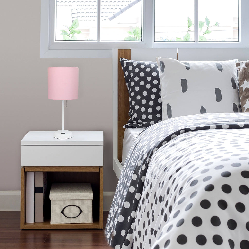 Metal Fabric Lamp with Charging Outlet White Rose Gold Base S578464