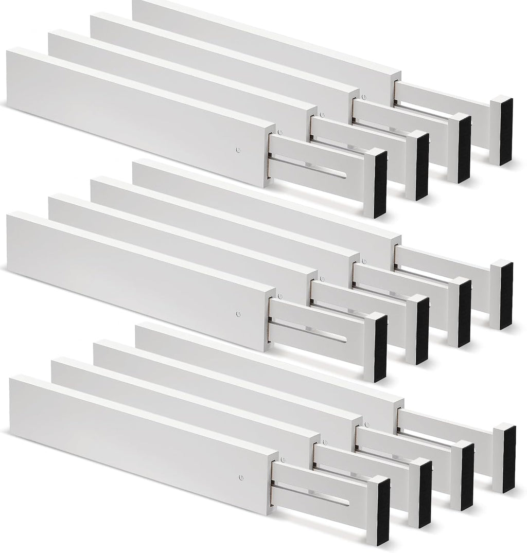 12 Pieces White Expandable Bamboo Drawer Dividers O874399