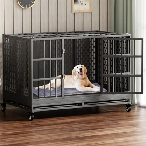 Heavy Duty Metal Dog Crate with Wheels and Removable Tray F2032