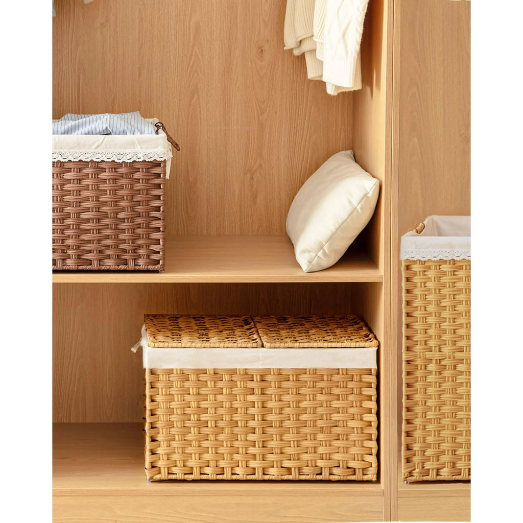Natural Woven Rattan Storage Basket with Lid 42.3 Gallon Q781288