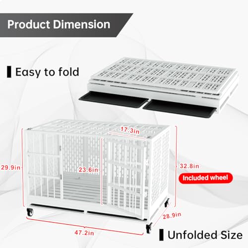 Heavy Duty Metal Dog Crate with Wheels and Removable Tray F2032