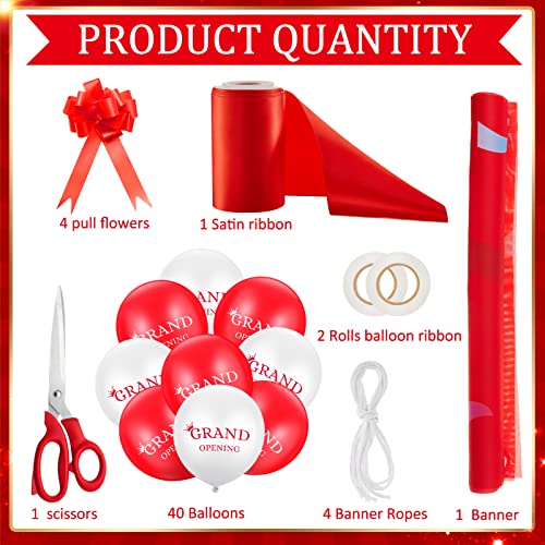 Red Grand Opening Ribbon Cutting Ceremony Kit with 10'' Scissors 40 Pcs Balloons Satin Ribbon Bows Y258