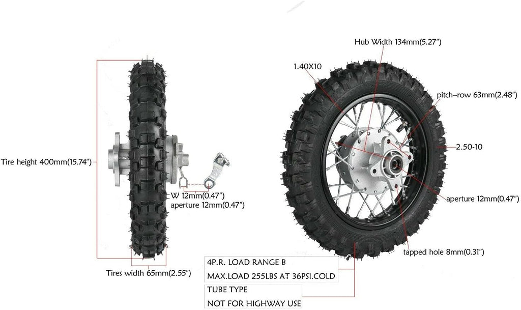 2.5-10" Rear Wheel Tire Assembly for Dirt Pit Bike P7536