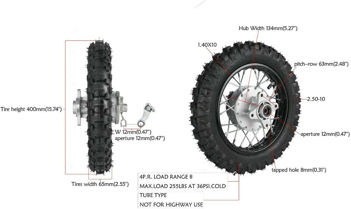 2.5-10" Rear Wheel Tire Assembly for Dirt Pit Bike P7536