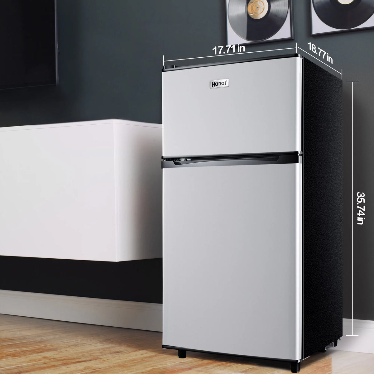 Two Door Mini Fridge with Freezer, 3.5 Cu ft I4313