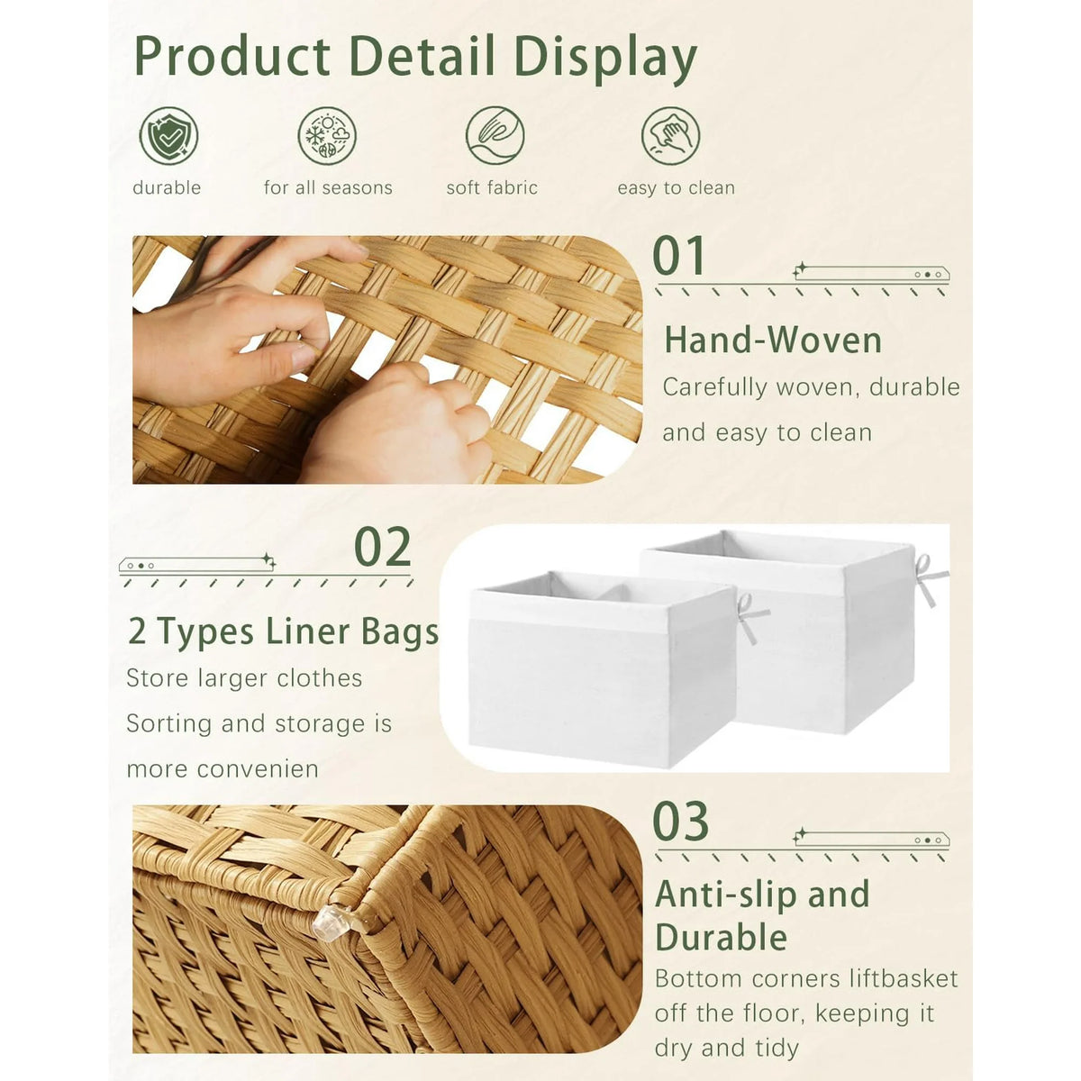 Natural Woven Rattan Storage Basket with Lid 42.3 Gallon Q781288